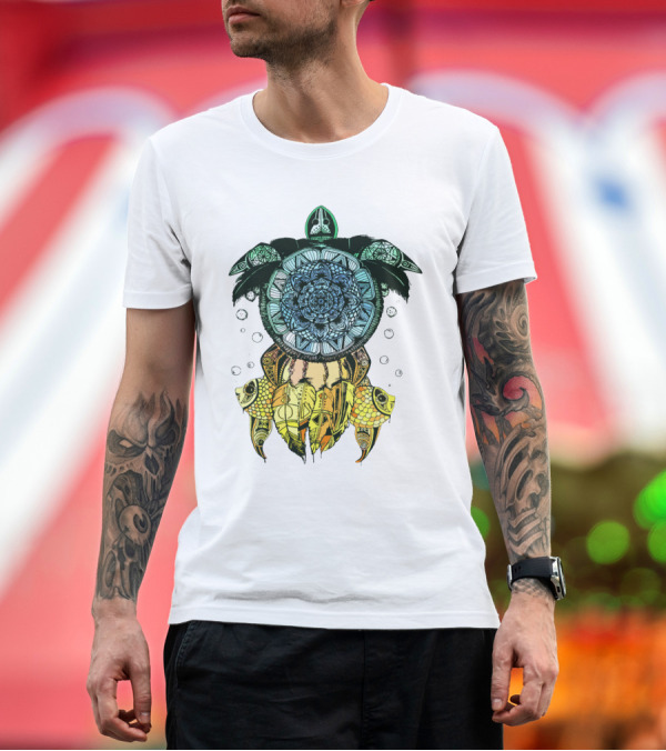 Premium T-Shirt: Dreamcatcher Flower of Life Turtle with Intricate Mandala Feather and Geometric T-Shirt Dreamcatcher Flower of Life Turtle with Intricate Mandala Feather and Geometric T-Shirt