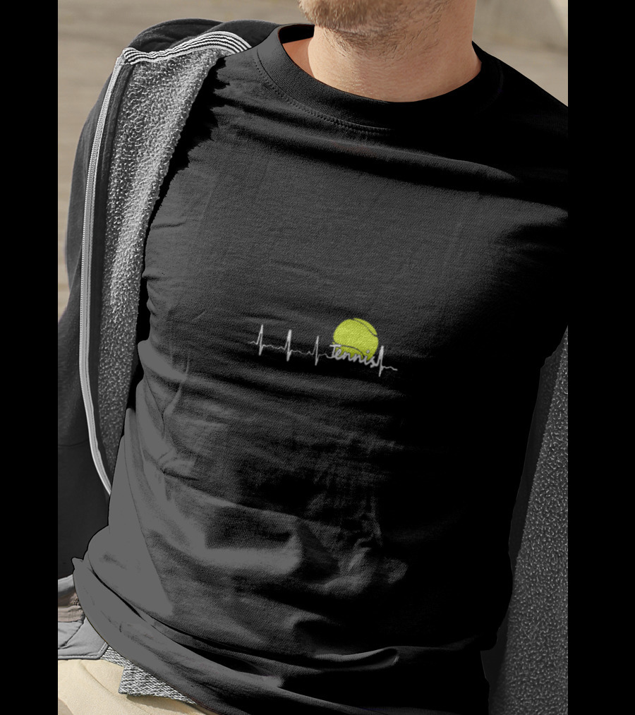 Tennis Heartbeat With Yellow Tennis Ball And EKG Pulse Line T-Shirt