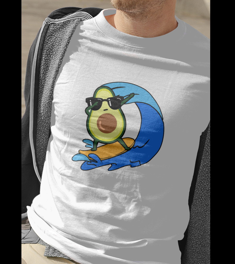 Avocado Wearing Sunglasses Riding Blue Ocean Wave T-Shirt