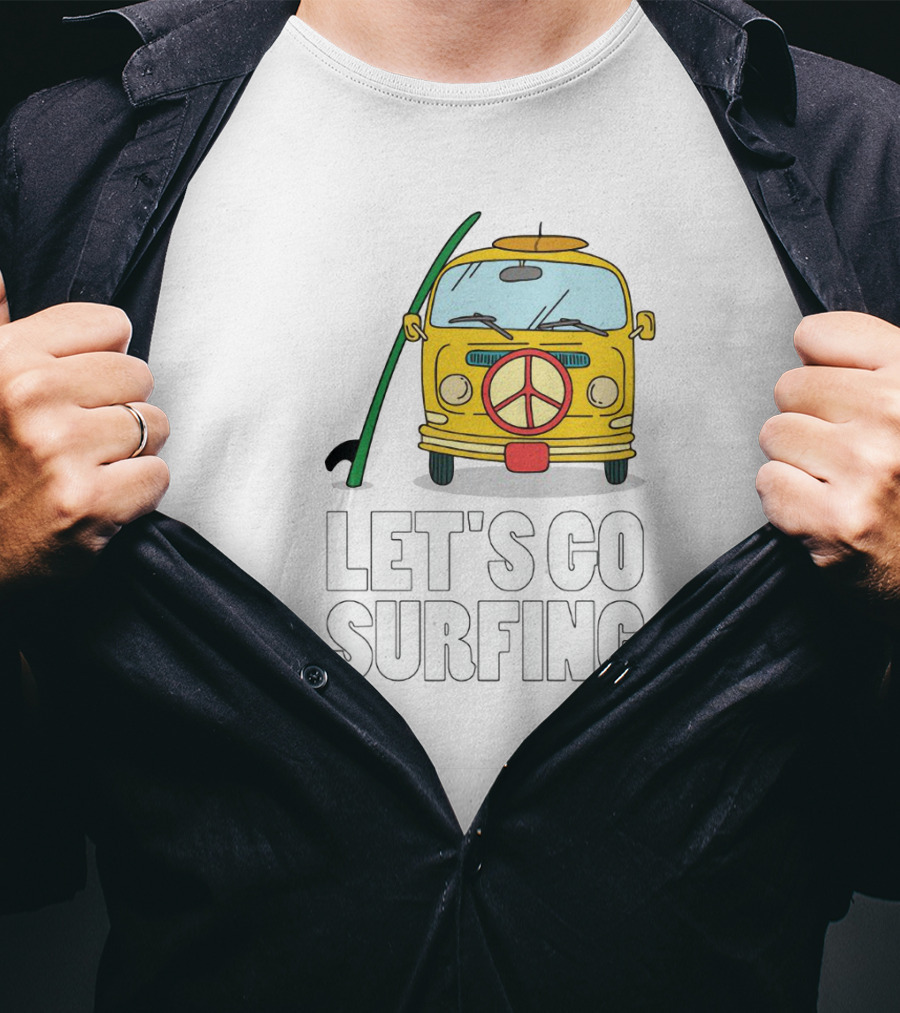 Peace Symbol Surf Bus Adventure - Let's Go Surfing T-Shirt