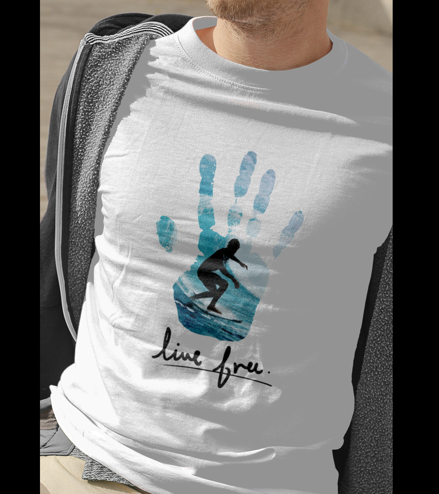 Live Free Surfing Handprint Ocean T-Shirt