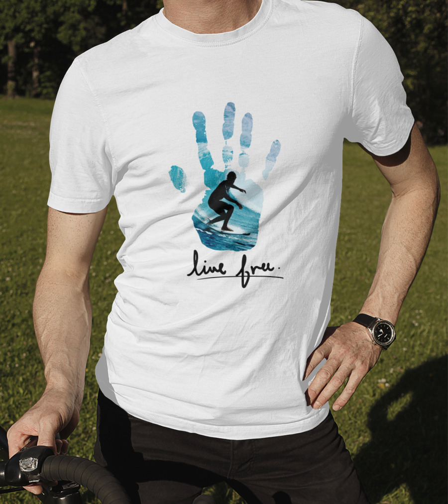 Live Free Surfing Handprint Ocean T-Shirt