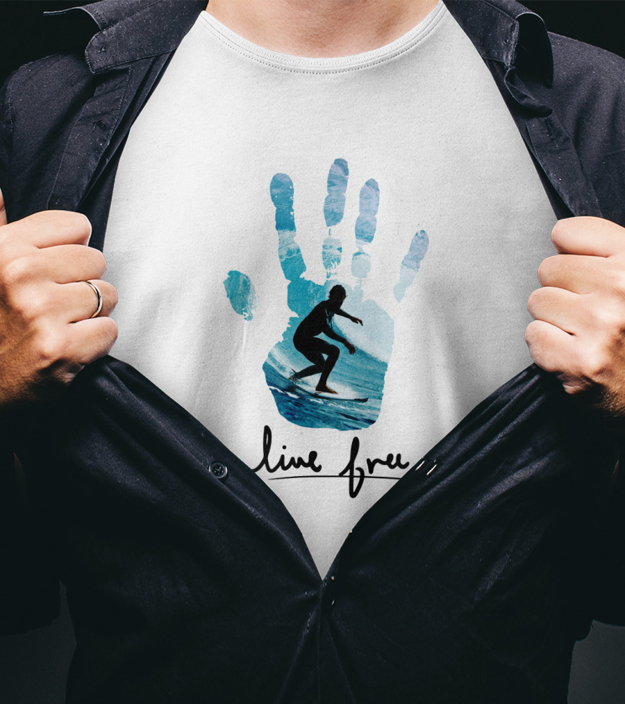 Live Free Surfing Handprint Ocean T-Shirt