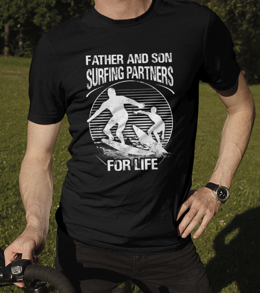 Father And Son Surfing Partners For Life Ocean Waves Adventure T-Shirt