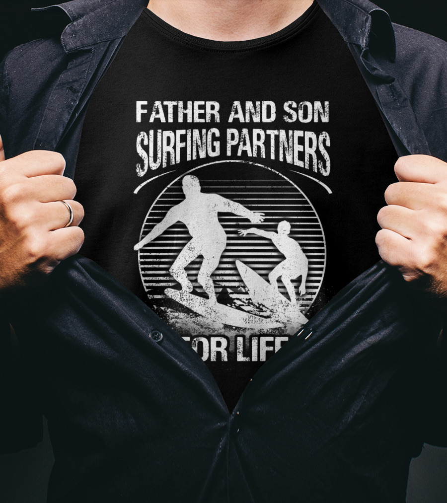 Father And Son Surfing Partners For Life Ocean Waves Adventure T-Shirt