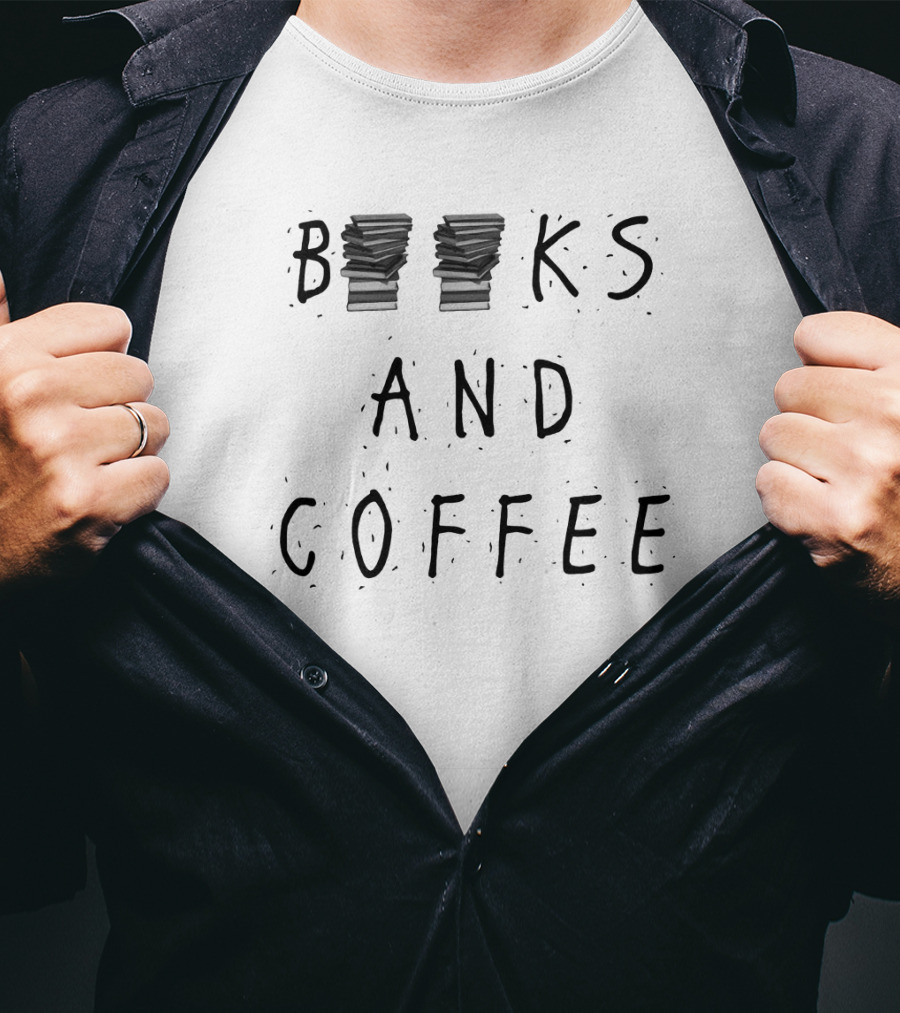 Books And Coffee Stacked Piles Cozy Aesthetic T-Shirt