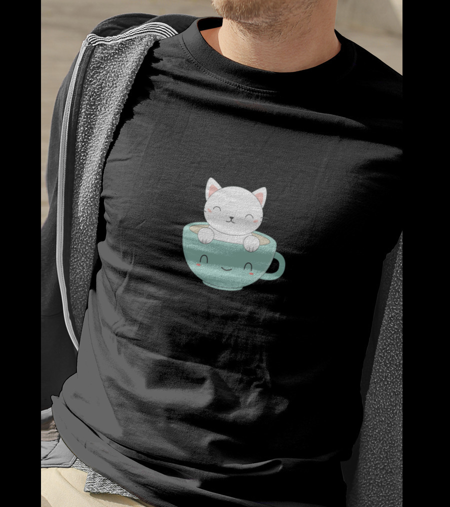 Adorable Cat In Smiling Coffee Cup T-Shirt
