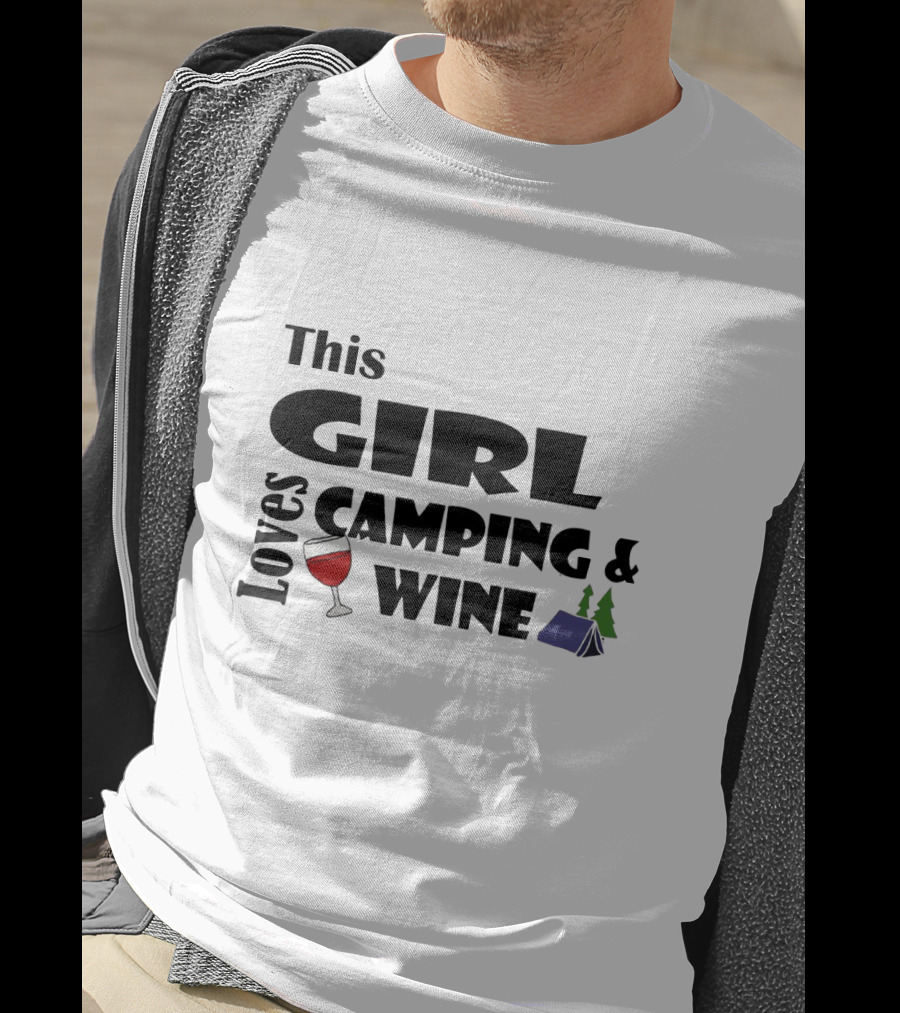 This Girl Loves Camping And Wine With Tent And Wine Glass Icons T-Shirt