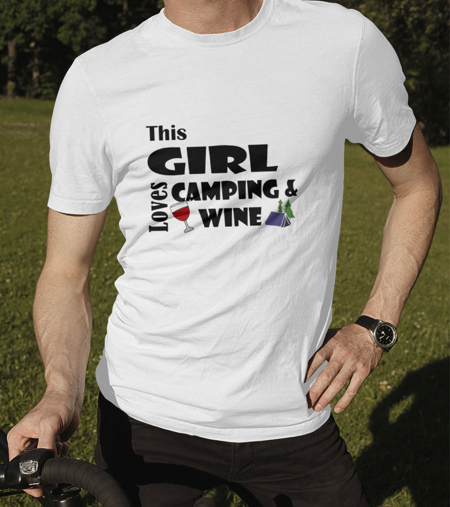 This Girl Loves Camping And Wine With Tent And Wine Glass Icons T-Shirt