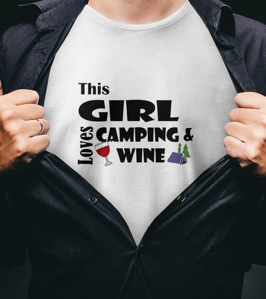 This Girl Loves Camping And Wine With Tent And Wine Glass Icons T-Shirt