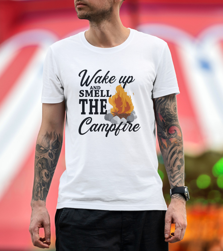 Wake Up and Smell the Campfire with Vibrant Flames and Rocks T-Shirt