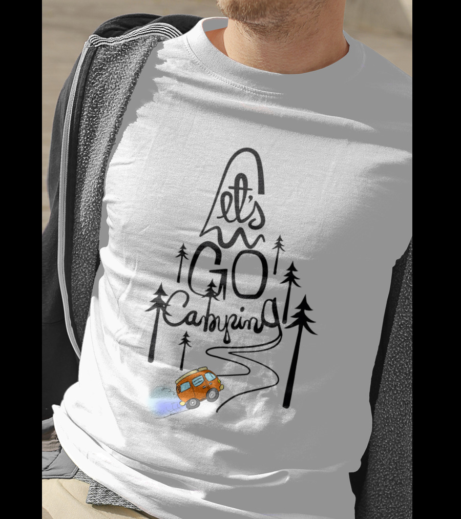 Let's Go Camping With Forest Trees And Orange Campervan Adventure T-Shirt