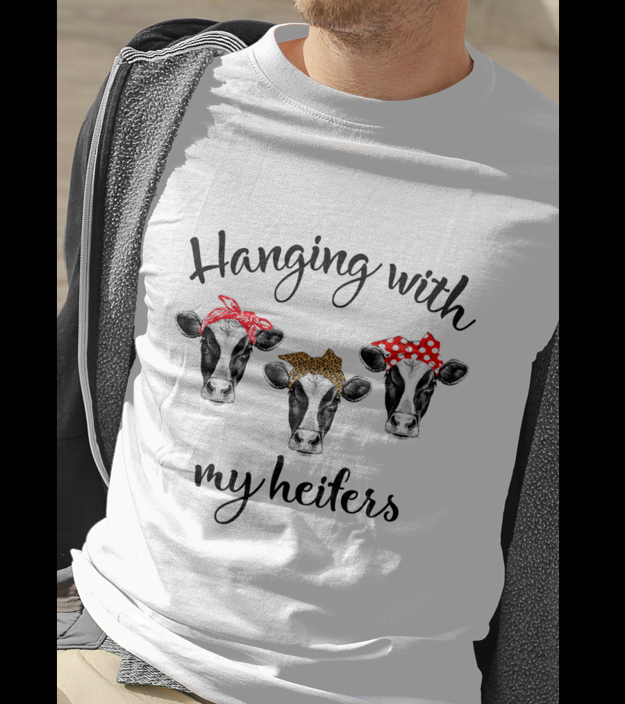 Hanging With My Heifers Bandana Cows Trio In Red And Leopard T-Shirt