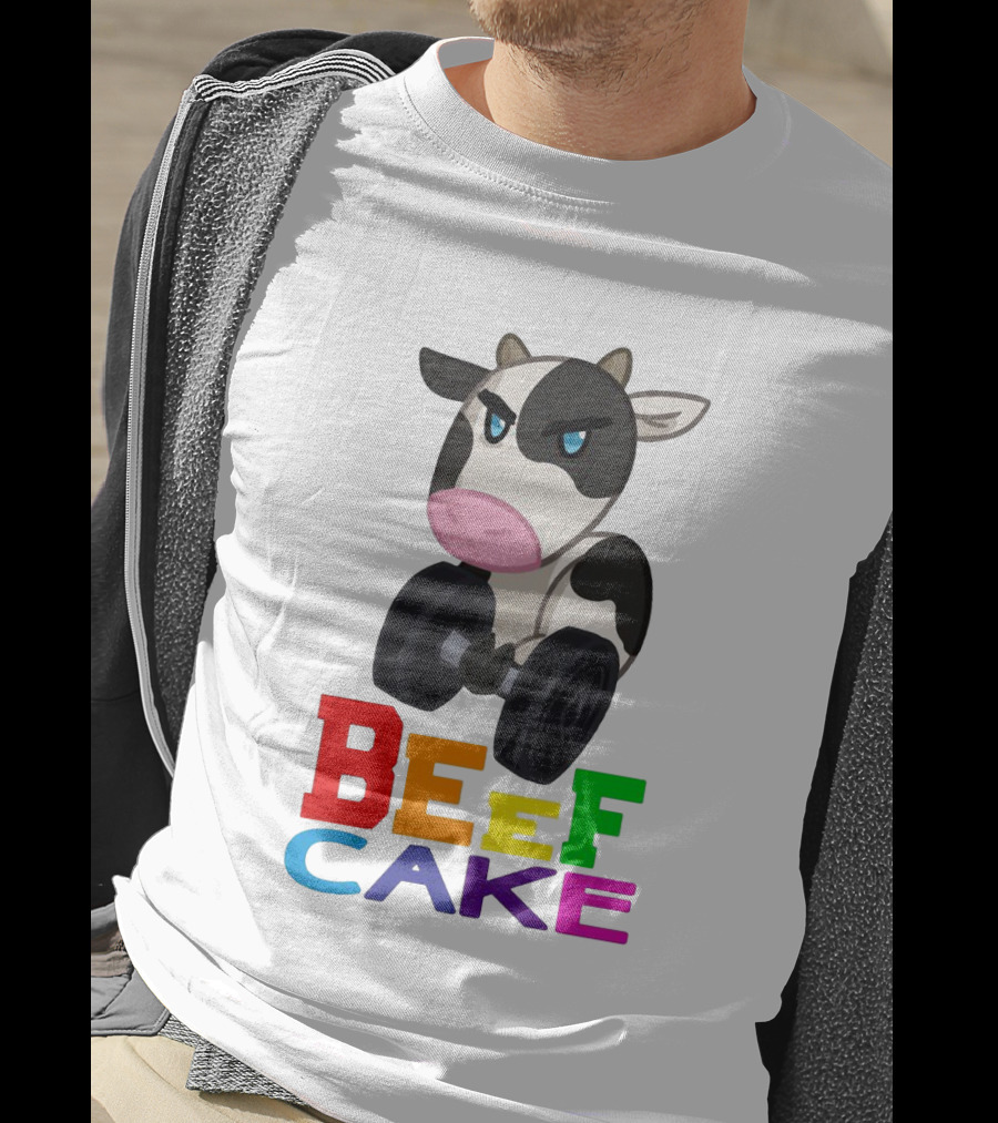 Beefcake Cow Lifting Dumbbells Cartoon T-Shirt