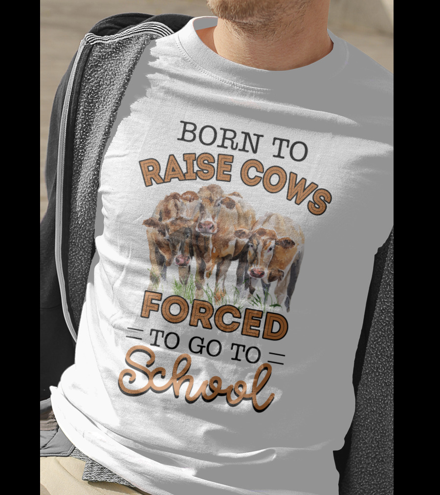 Born To Raise Cows Forced To Go To School With Watercolor Cattle T-Shirt