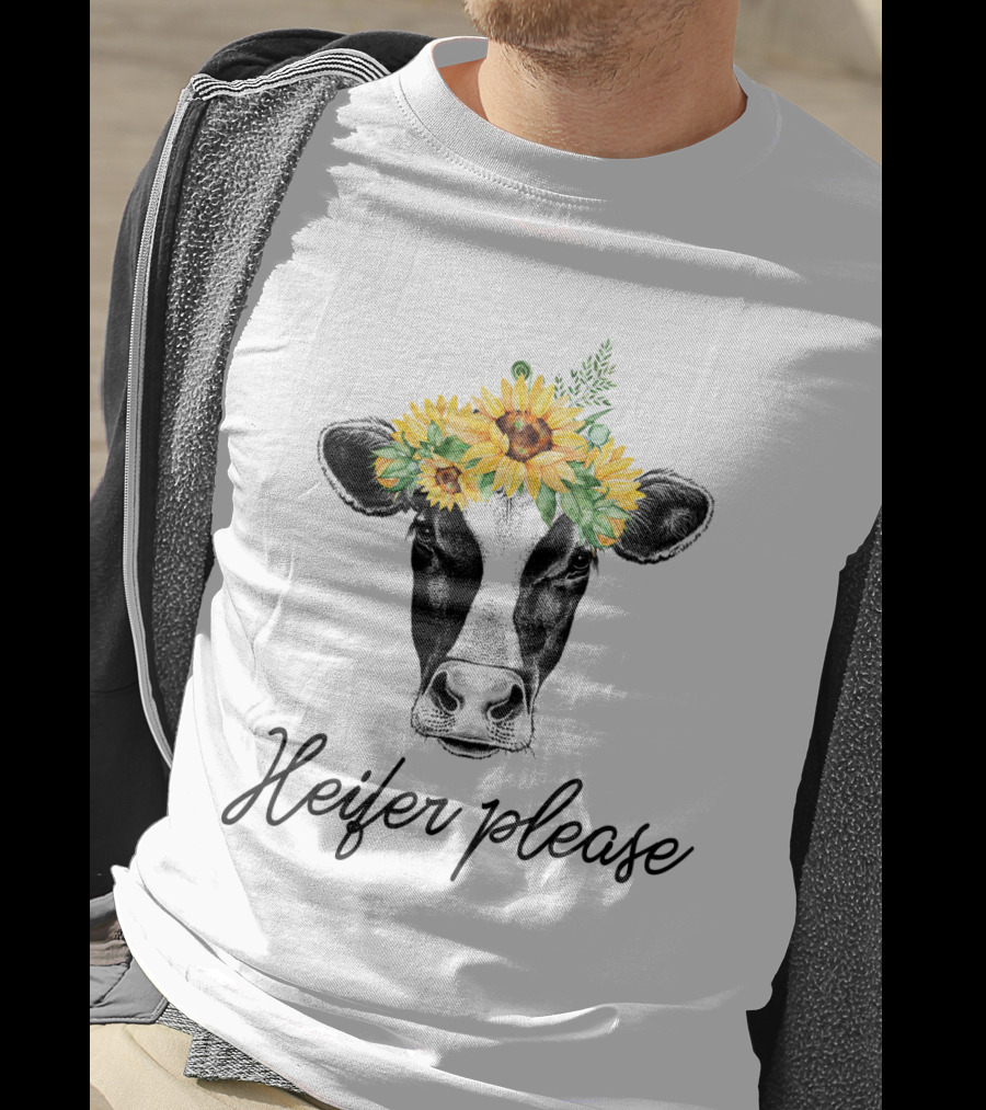 Heifer Please Cow With Sunflower Headbands And Bandana T-Shirt