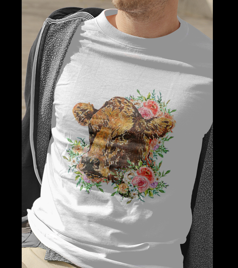 Cow With Floral Accents And Cute Cow Flower Style Motif T-Shirt