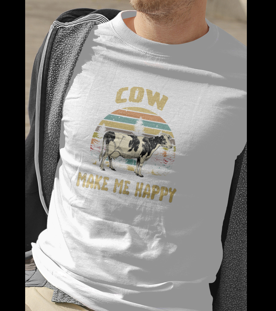 Cow Make Me Happy Retro Vintage Sunset Cow T-Shirt