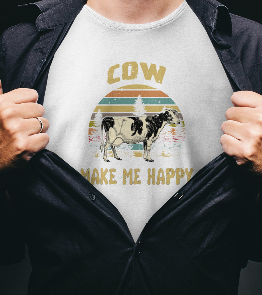 Cow Make Me Happy Retro Vintage Sunset Cow T-Shirt