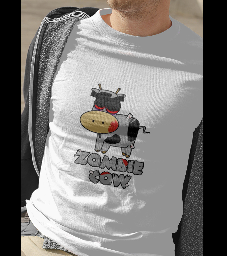 Zombie Cow Cartoon With Zombie-Themed Text And Cute Undead Animal T-Shirt