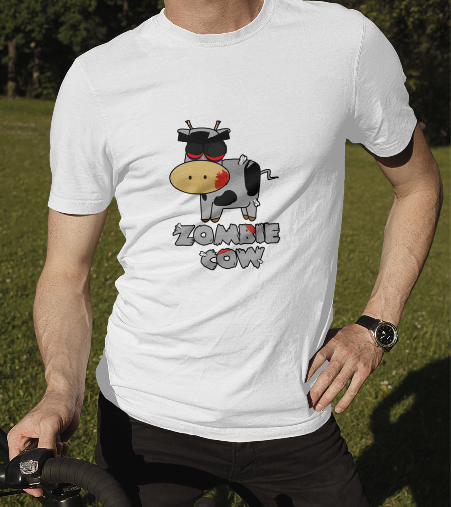 Zombie Cow Cartoon With Zombie-Themed Text And Cute Undead Animal T-Shirt