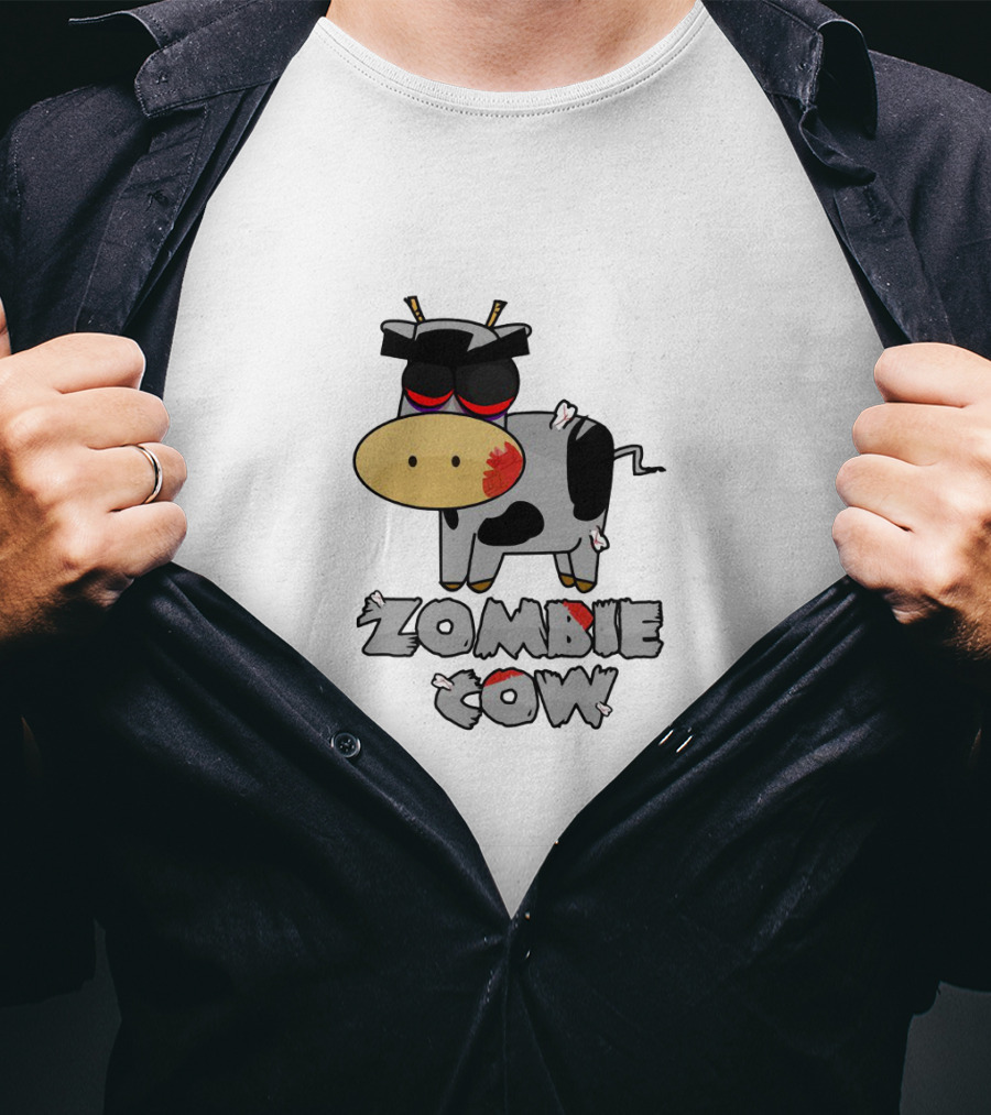 Zombie Cow Cartoon With Zombie-Themed Text And Cute Undead Animal T-Shirt
