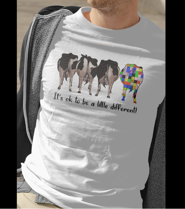 Cows It's Ok To Be A Little Different Colorful Patchwork Cow Standing Out T-Shirt