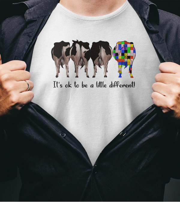 Cows It's Ok To Be A Little Different Colorful Patchwork Cow Standing Out T-Shirt