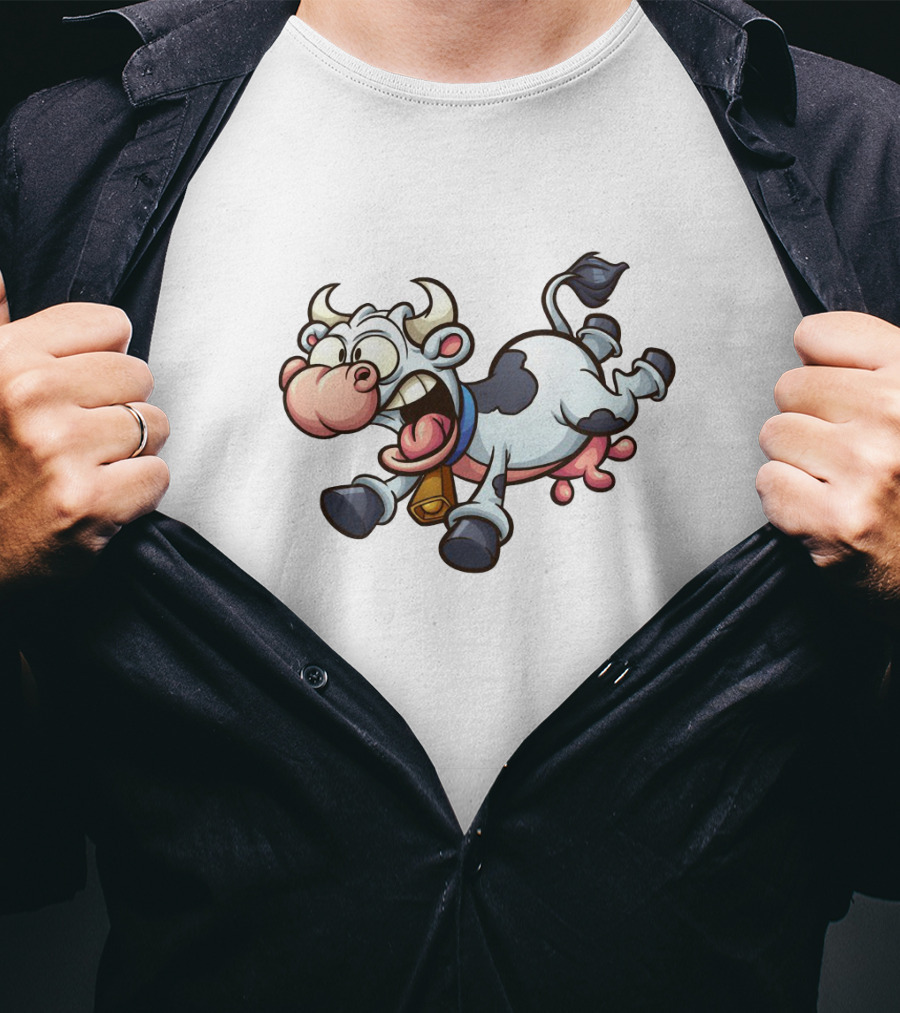 Crazy Cartoon Cow Hilarious Comedy Expression T-Shirt