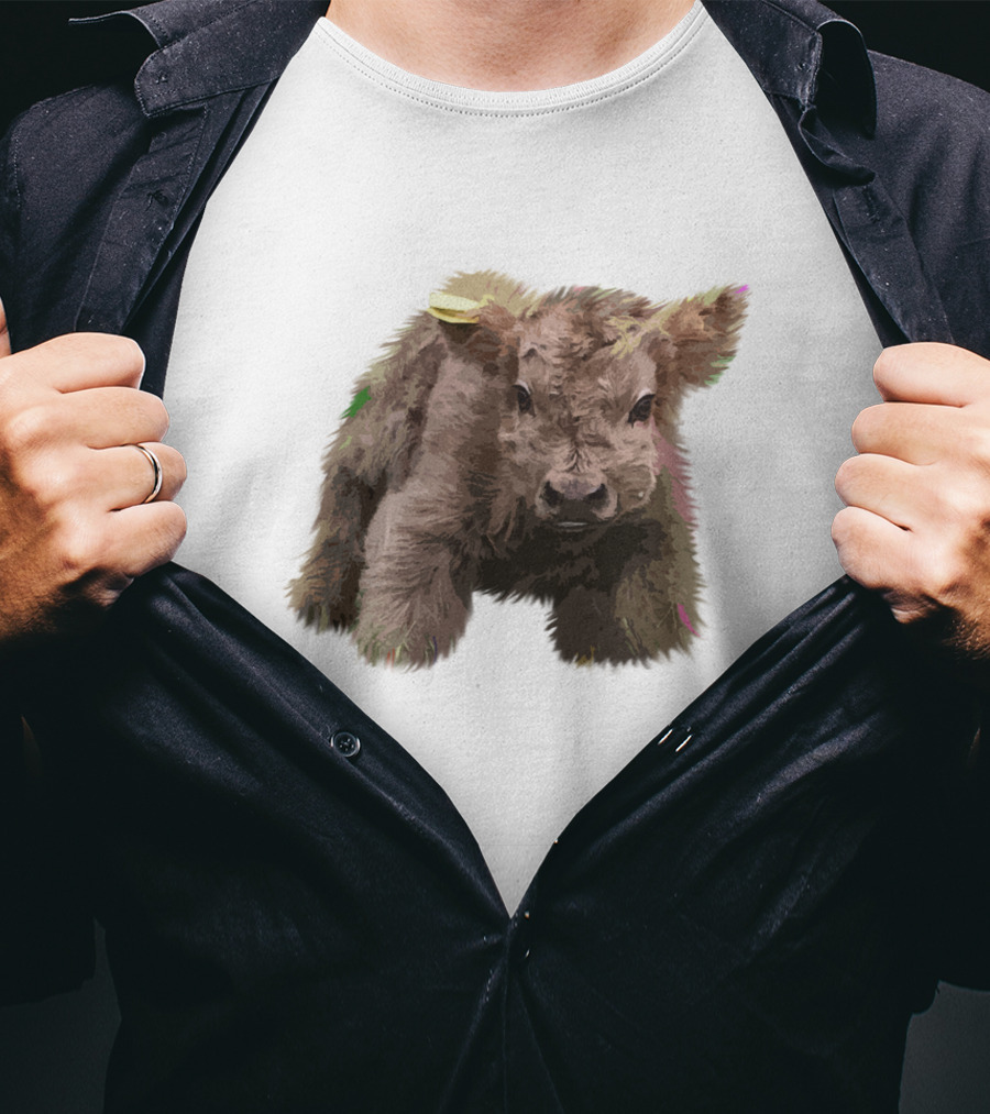 Cute Highland Cow Farm Animals Fluffy Calf T-Shirt