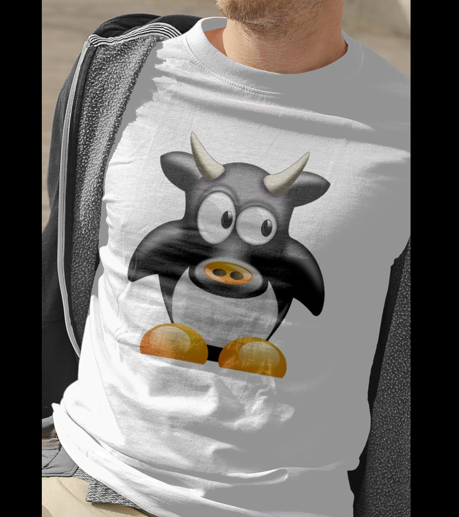 Playful Cute Cow Penguin Mashup Cartoon Character T-Shirt