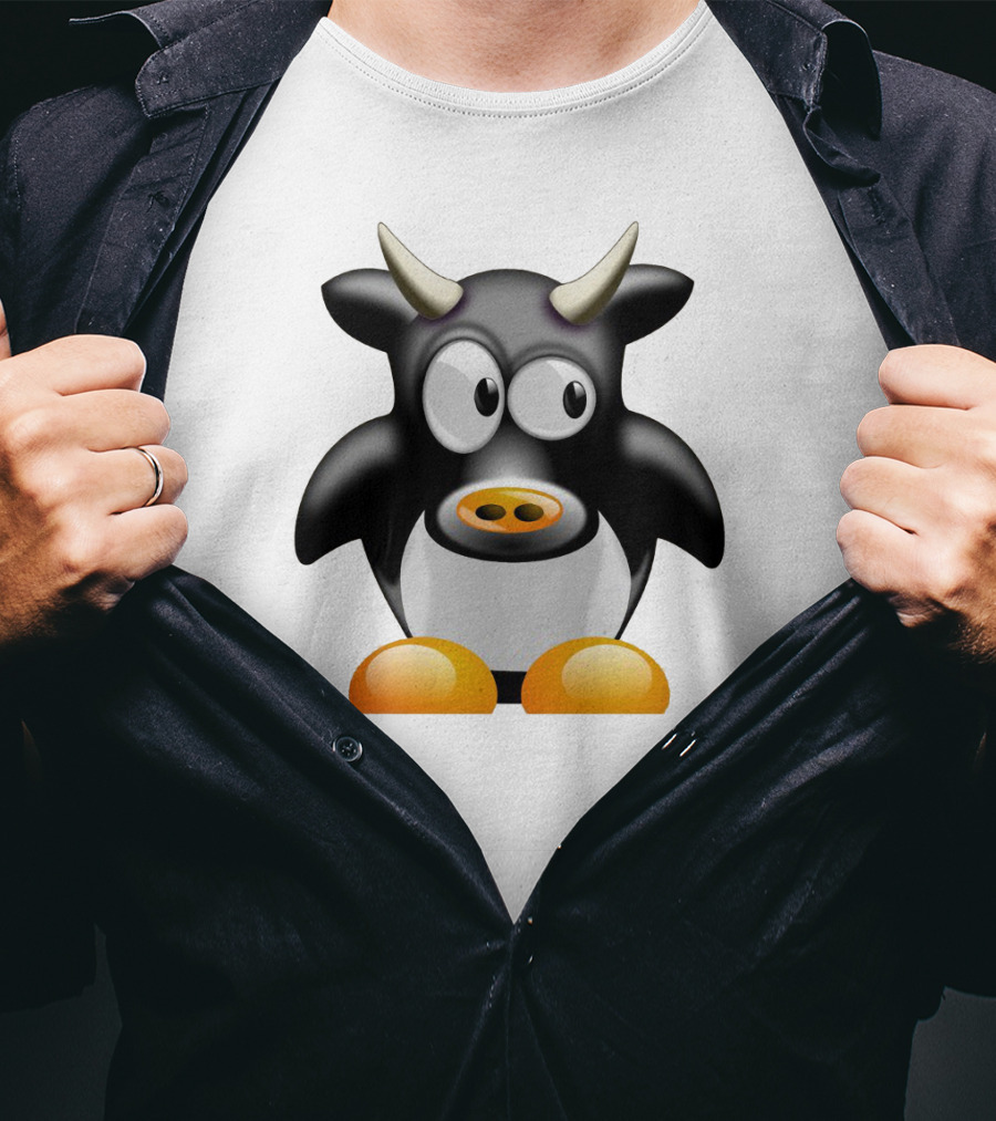 Playful Cute Cow Penguin Mashup Cartoon Character T-Shirt