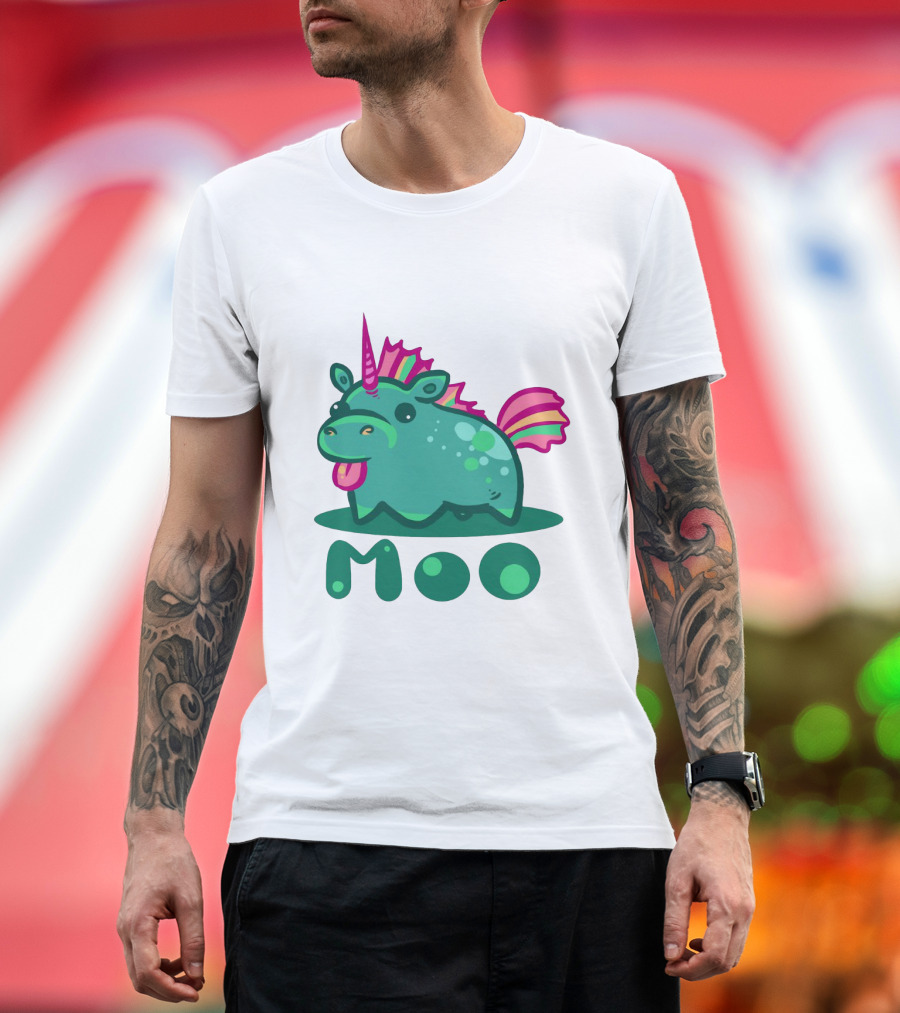 Moo Cute Derpy Unicow with Pink Horn and Rainbow Tail T-Shirt