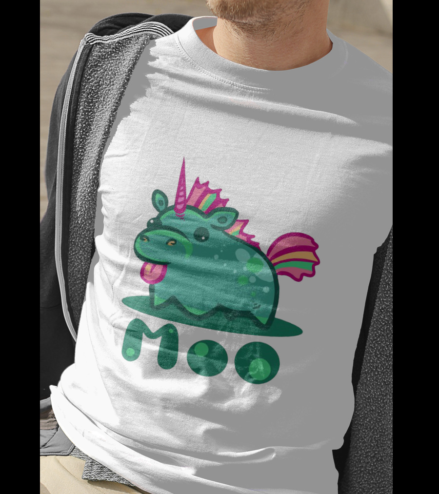 Moo Cute Derpy Unicow With Pink Horn And Rainbow Tail T-Shirt