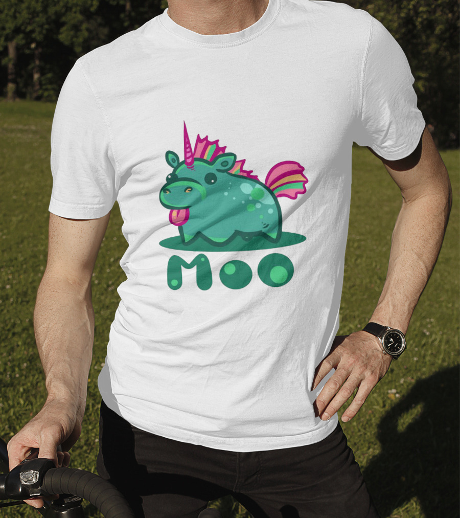 Moo Cute Derpy Unicow With Pink Horn And Rainbow Tail T-Shirt