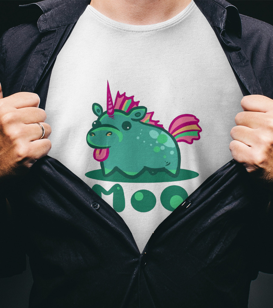 Moo Cute Derpy Unicow With Pink Horn And Rainbow Tail T-Shirt