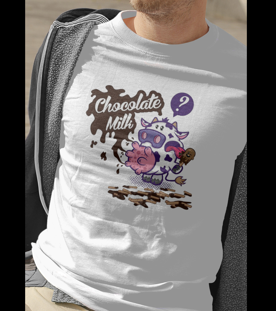 Chocolate Milk Cow Cartoon With Ice Cream And Question Mark By Squinked T-Shirt