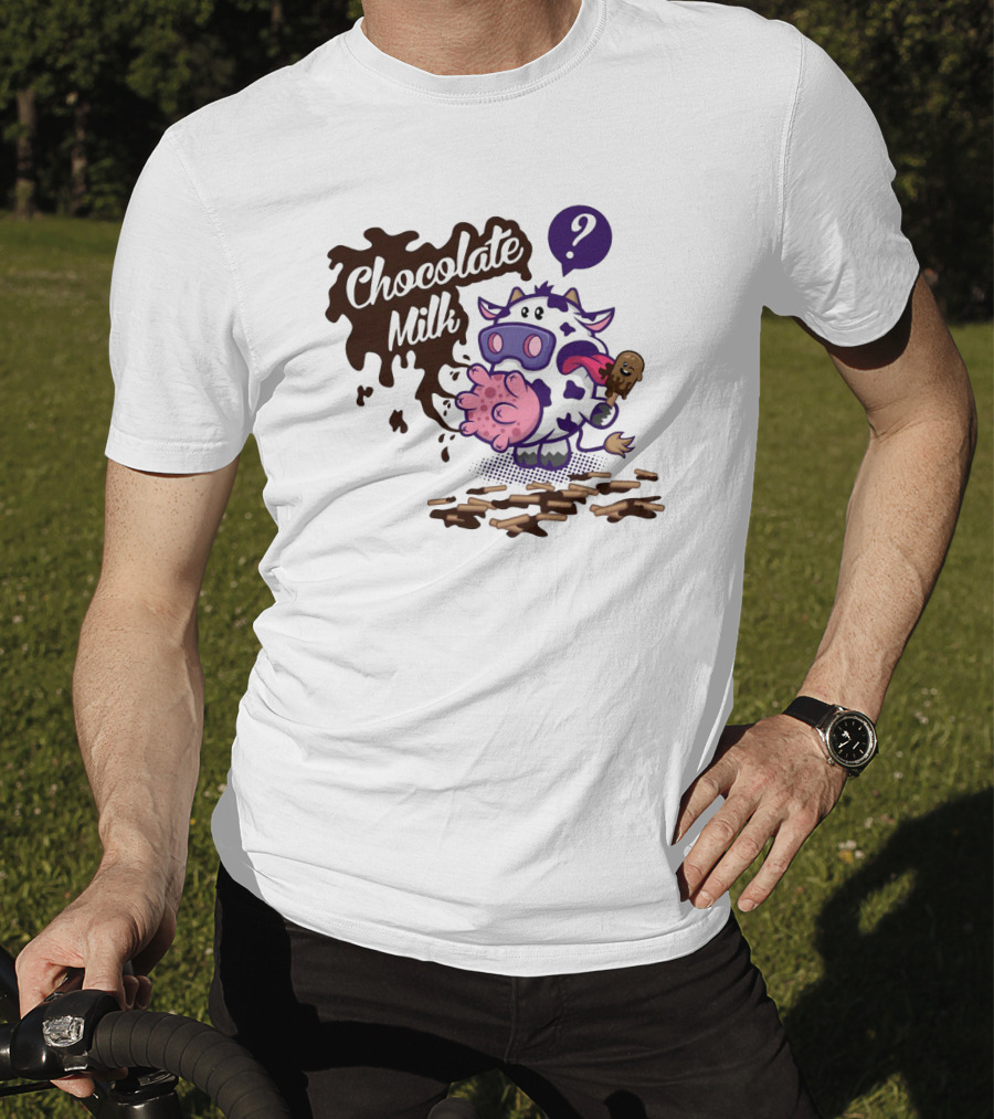 Chocolate Milk Cow Cartoon With Ice Cream And Question Mark By Squinked T-Shirt