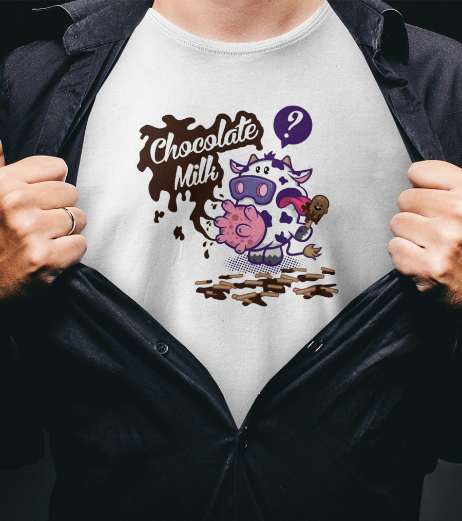 Chocolate Milk Cow Cartoon With Ice Cream And Question Mark By Squinked T-Shirt