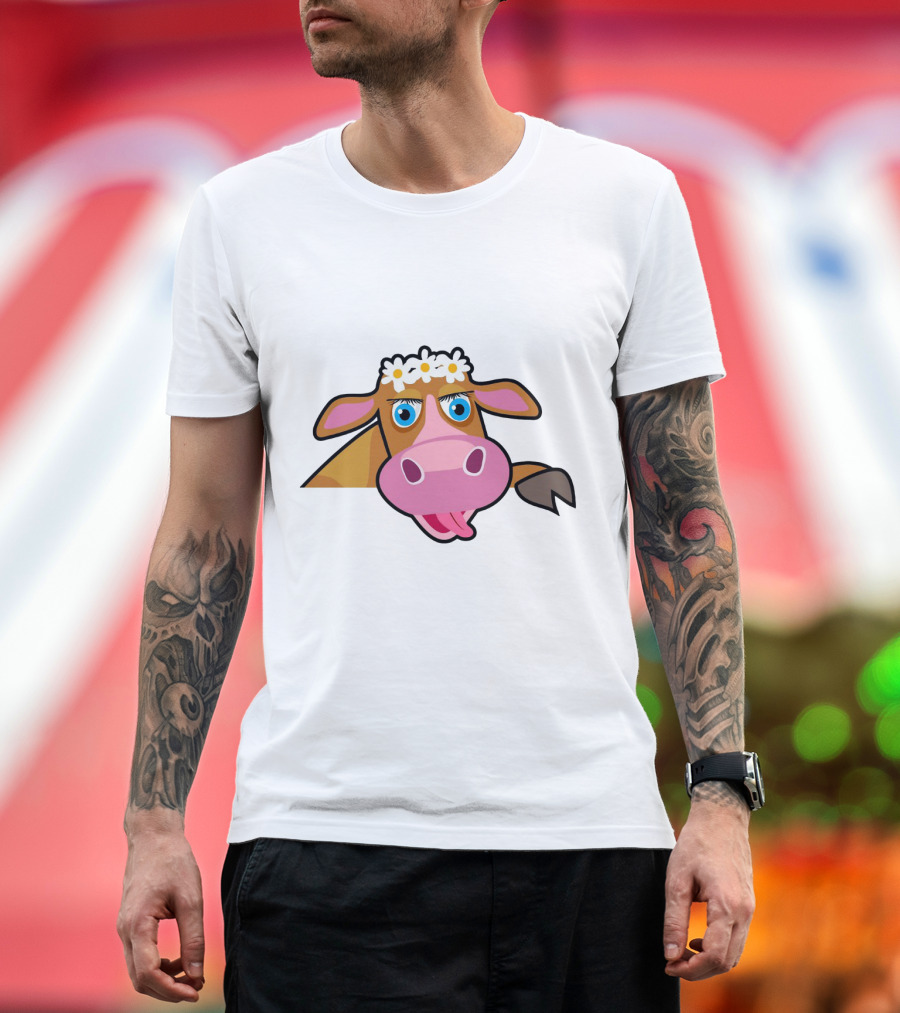 Farm Animals Cows Cute Cartoon Brown Cow With Daisy Headband T-Shirt