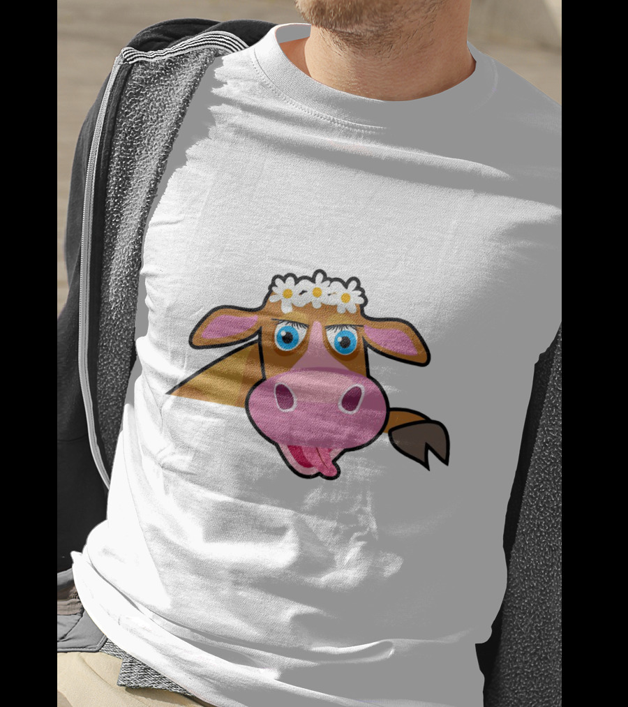 Farm Animals Cows Cute Cartoon Brown Cow With Daisy Headband T-Shirt
