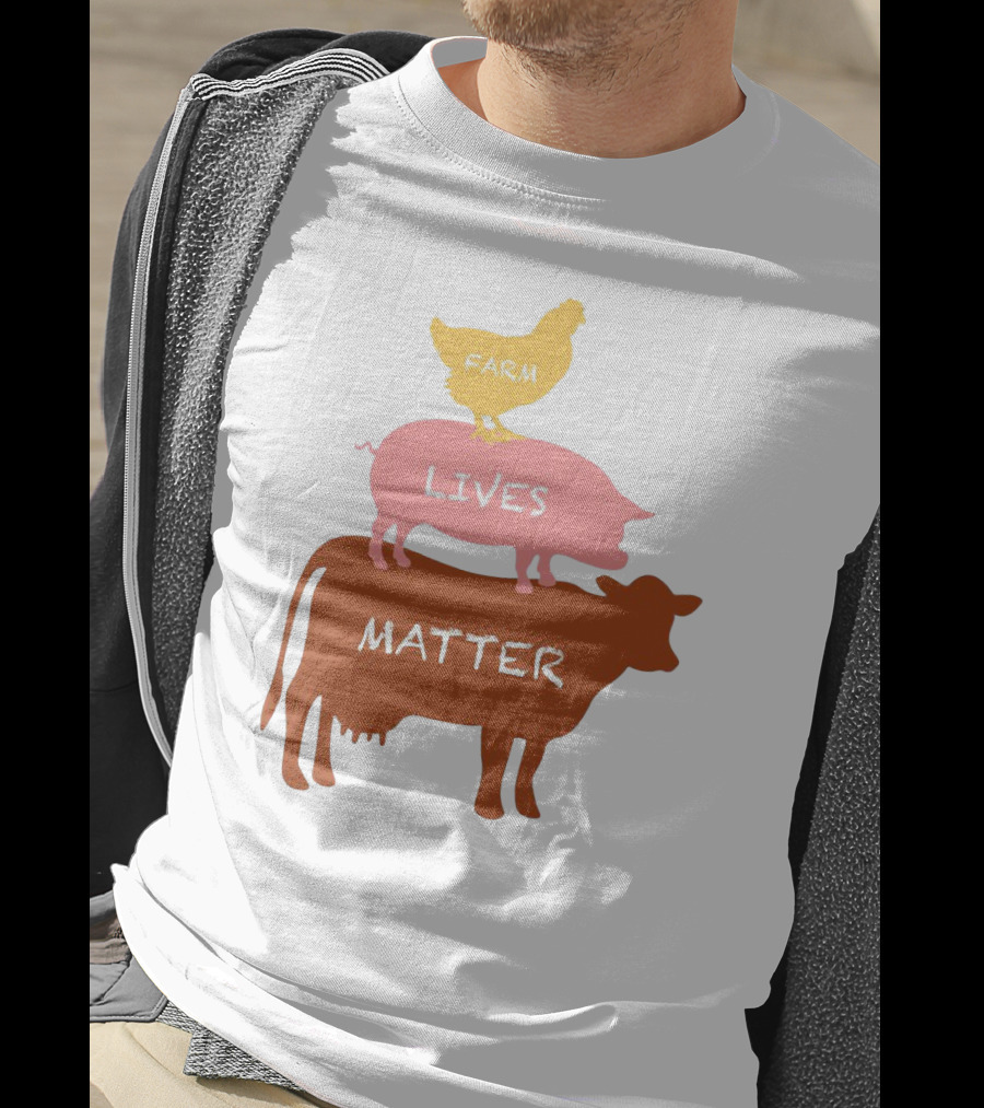 Farm Lives Matter Chicken Pig Cow Stacked Animal T-Shirt