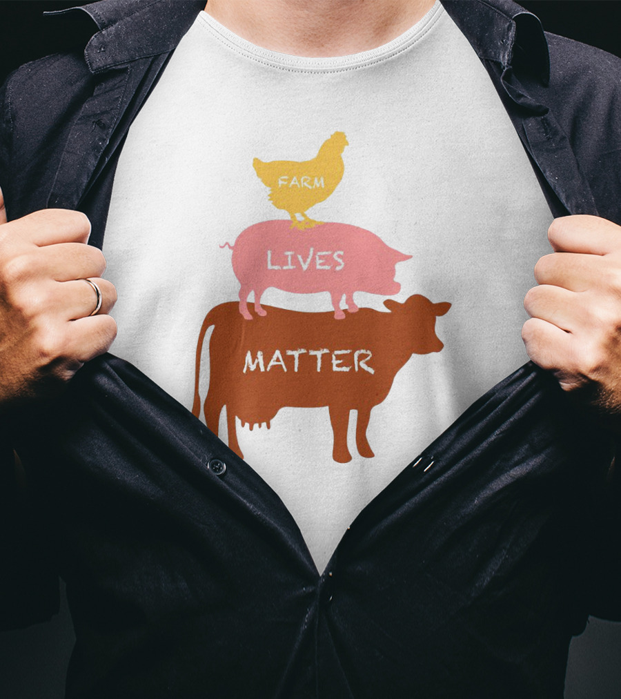 Farm Lives Matter Chicken Pig Cow Stacked Animal T-Shirt