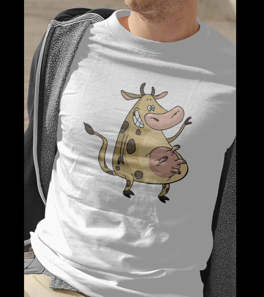 Friendly Cartoon Cow Cheerfully Waving Hello T-Shirt