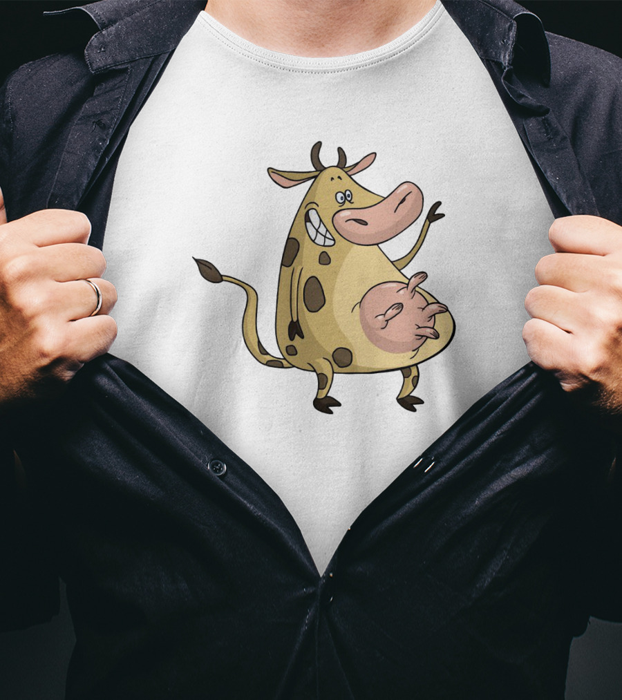 Friendly Cartoon Cow Cheerfully Waving Hello T-Shirt