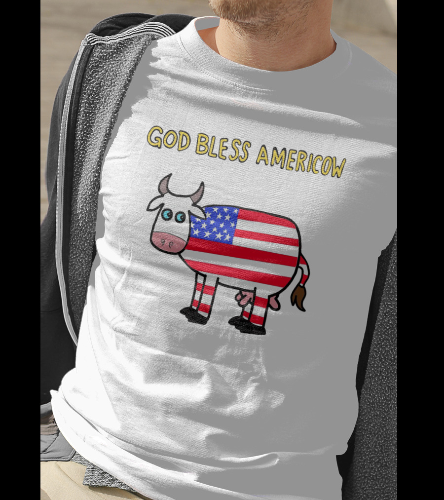 God Bless Americow Patriotic Cow With American Flag T-Shirt
