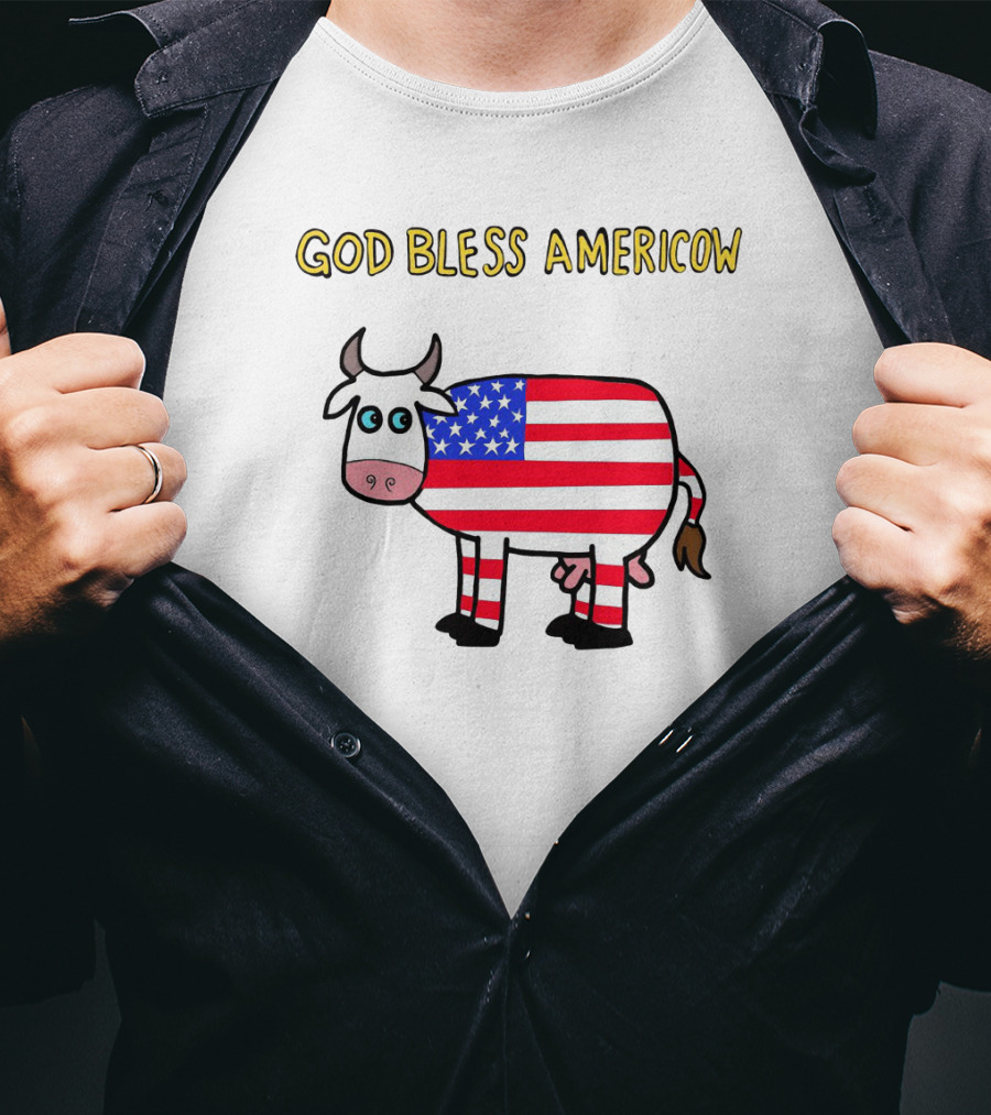 God Bless Americow Patriotic Cow With American Flag T-Shirt