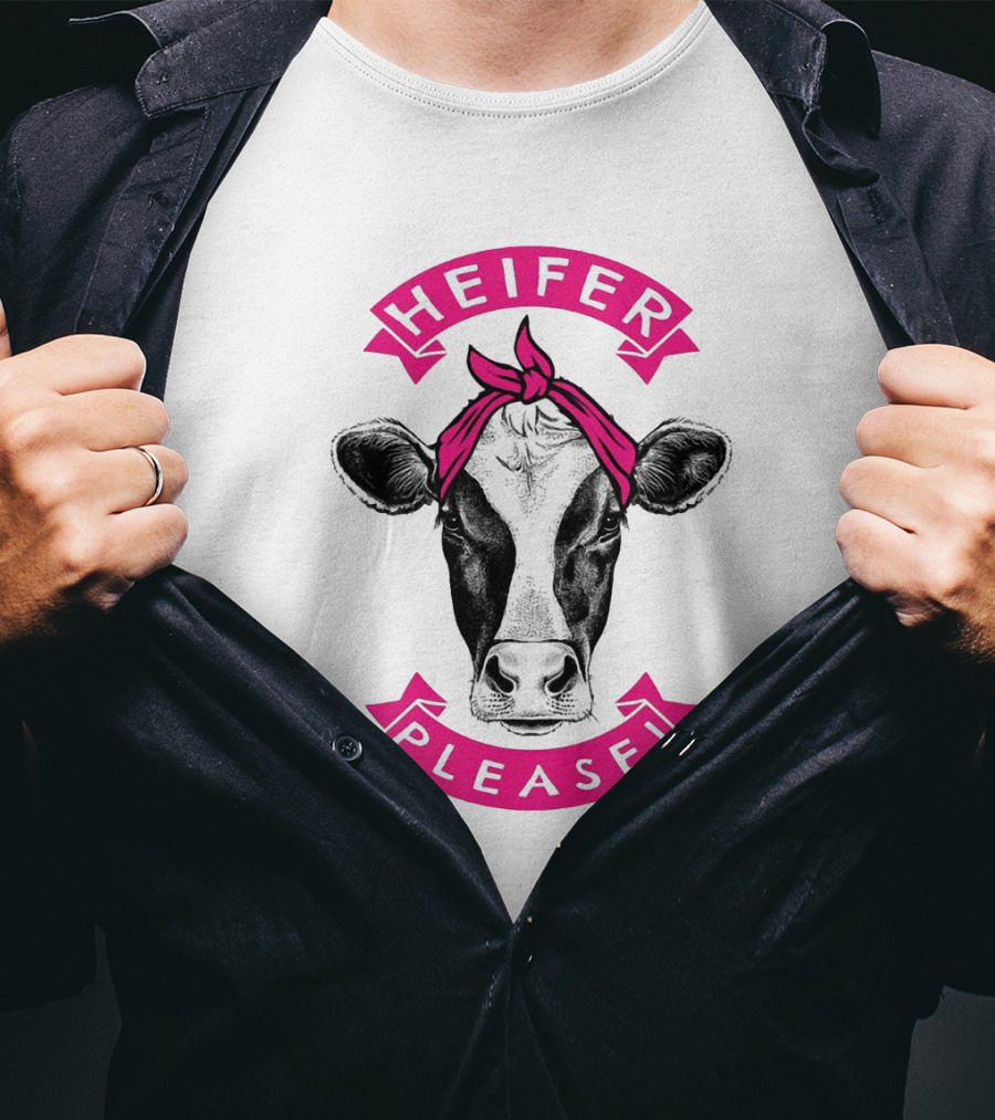 Heifer Please Cow With Pink Bandana Cowgirl T-Shirt