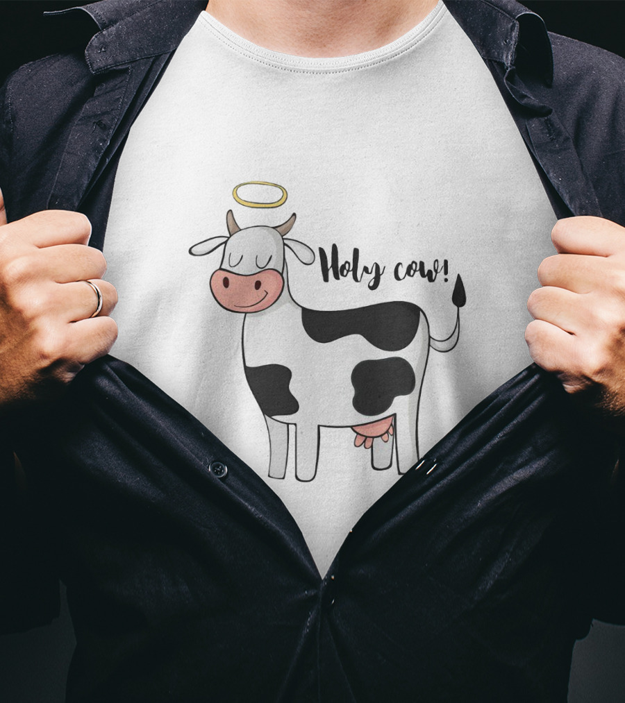 Holy Cow Funny Angelic Cow With Halo Joke T-Shirt