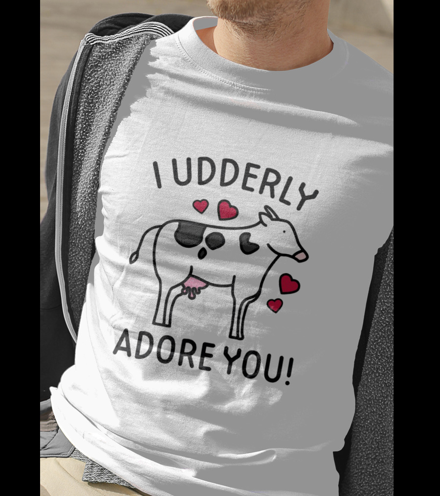 I Udderly Adore You Cow With Hearts T-Shirt